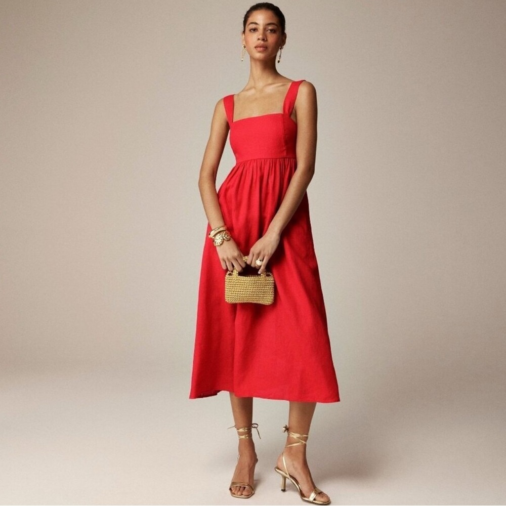 J. Crew Squareneck midi dress in linen Size 24